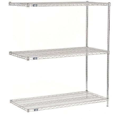 Nexel 3 Shelf, Chrome Wire Shelving Unit, Add On, 72inW x 12inD x 34inH B3124312